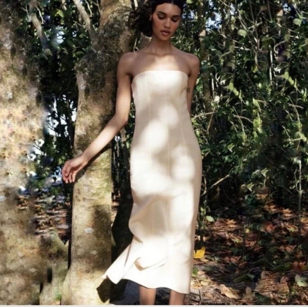 NWT ZARA Women's Textured Strapless Midi Dress Cream - Picture 2 of 5